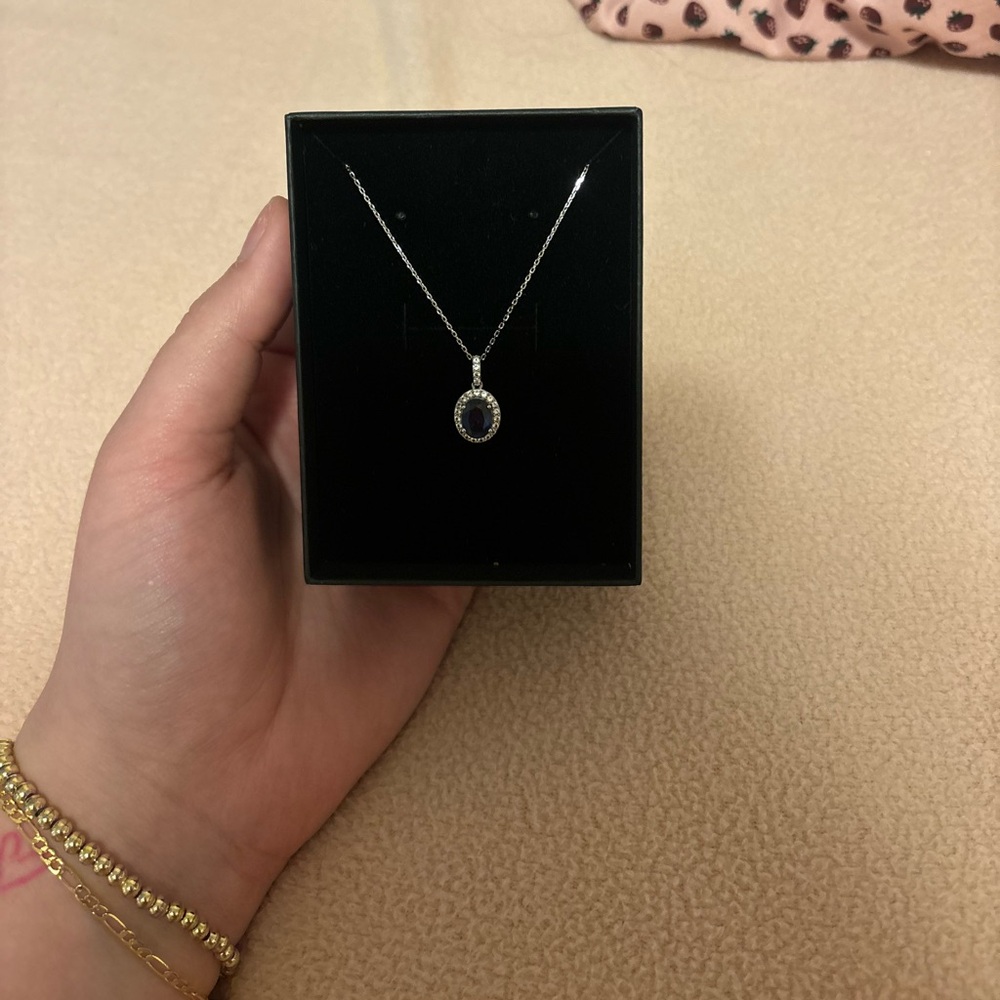 Kay Jewelers Blue/White Sapphire Necklace Sterling Silver 18”